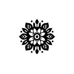 Elegant Black & White Mandala Design: Floral Ornament on White, Minimalist Art