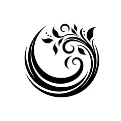 Floral Flourish in a Circle: Elegant Black & White Design