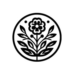 Black & White Floral Emblem: Minimalist Nature Design