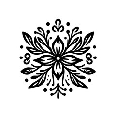 Elegant Black Floral Mandala on White Background