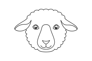 Simple black and white vector illustration of a cute sheep head perfect for coloring books and designs