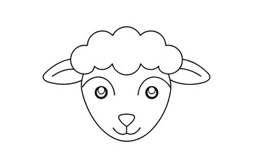 Minimalist outline drawing of a cute sheep head vector illustration for childrens design elements