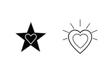 Graphic Black And White Heart And Star Symbol Icons For Valentines