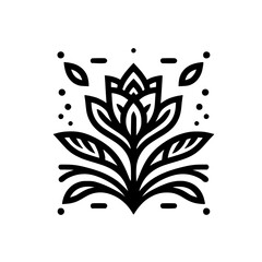 Minimalist Black and White Floral Icon with Geometric Accents