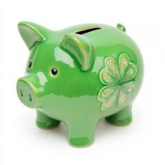 Green Ceramic Piggy Bank with Floral Design for Saving Money