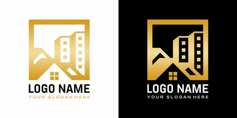 real estate vector logo gold construction building