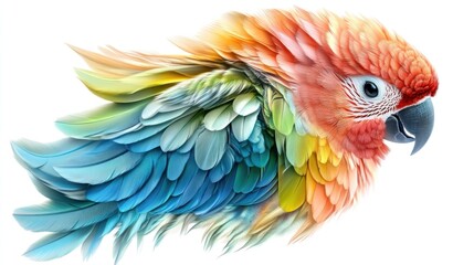 Obraz premium parrot fur bird with metallic core, futuristic botanical concept on white background