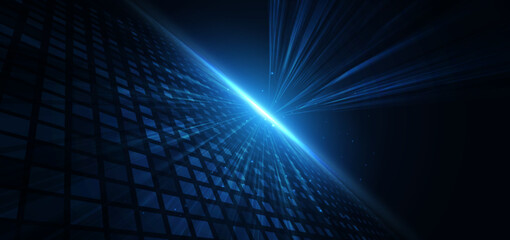 Obraz premium Abstract scene elegant blue light lines on dark background with lighting effect and sparkle.