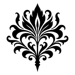 Elegant Black and White Damask Ornament on White Background