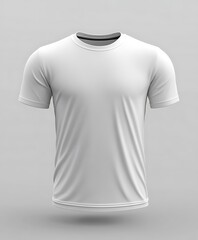 White T-shirt On Gray Background Featuring Short Sleeves Crew Neck and Cotton Fabric