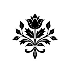 Ornate Black & White Floral Design Element, Heraldic Style