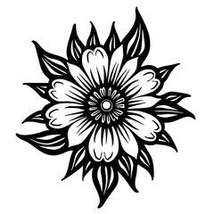 Black and White Floral Mandala Design, Minimalist Style, Isolated