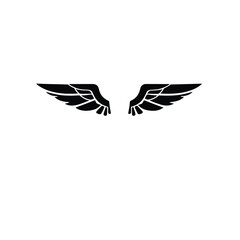 A black silhouette vector logo icon of spread wings, designed with geometric shapes and clean lines, centered on a white background.