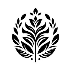 Obraz premium Elegant Black and White Floral Emblem with Leafy Elements