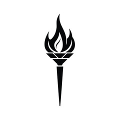A black silhouette vector logo of a flame torch, with geometric shapes and clean lines, centrally positioned on a white background. The design is minimalistic, bold, and visually clear