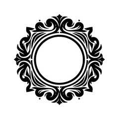 Ornamental Black & White Circle Frame with Floral Elements