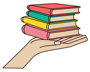Hand Holding Stack of Books: Knowledge, Learning, Education, Information.