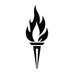 A bold, black silhouette vector flame torch logo icon, isolated on white, with geometric shapes and clean lines, focusing on balance, symmetry, and visual clarity
