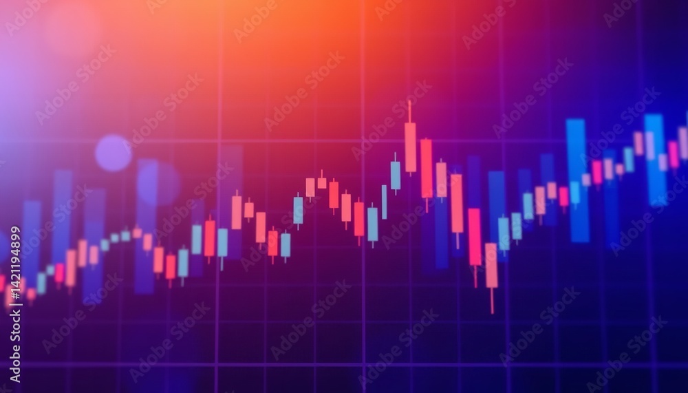 Poster abstract financial stock market candlestick chart graphic design blue red pink gradient background v