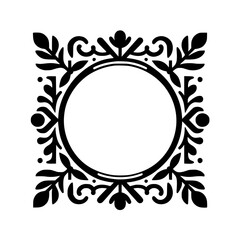 Elegant Black & White Floral Frame with Circular Center