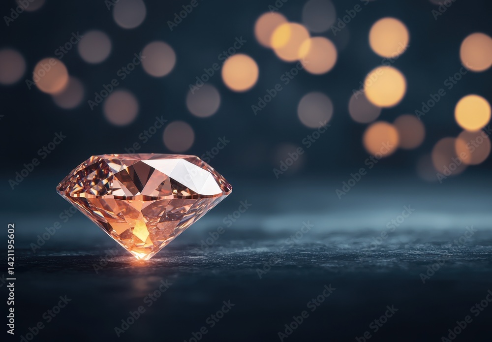 Poster sparkling diamond with glowing background and bokeh effect