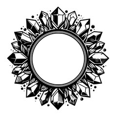 Crystal Mandala Frame: Black and White Geometric Gemstone Design