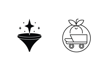Unique Abstract Icons Star Funnel And Orange Trolley Line Art