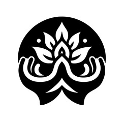 Lotus Flower & Hands: Black and White Meditative Symbol