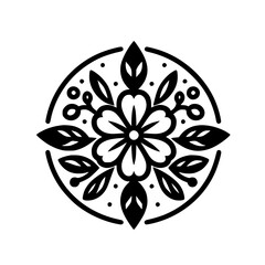 Minimalist Floral Mandala: Black and White Vector Illustration