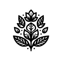 Simple Botanical Line Art - Black Leafy Floral Element on White