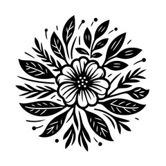 Black and White Floral Mandala: Minimalist Botanical Design