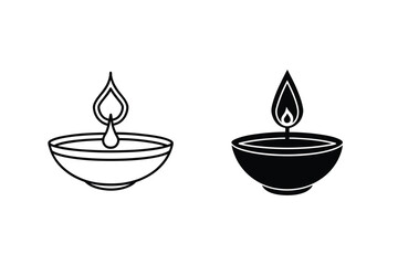 Diwali Lamp Icons Simple Line Drawing And Silhouette For Festival Design Template