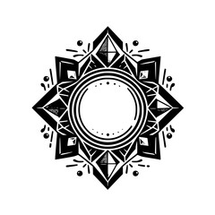 Geometric Mandala with Central Circle - Black & White Design