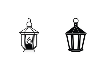 Line Art Illustration Of Two Old Fashioned Lanterns With Candlelight