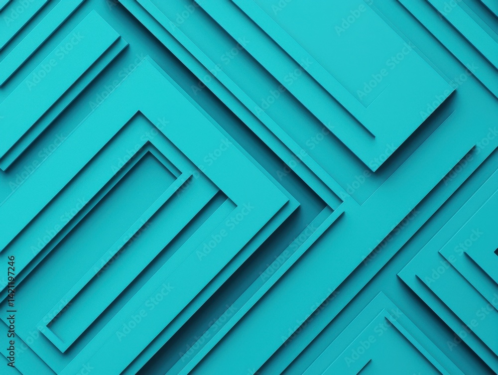 Poster geometric abstract background with layered shapes in turquoise color