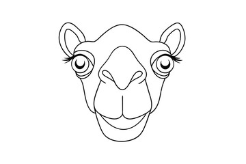 Cute cartoon camel face outline minimalist style animal head design isolated on white background