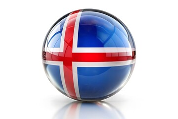 Obraz premium High-Resolution 3D Render of the Icelandic Flag on a Glossy Sphere