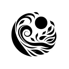 Abstract Black & White Circle Design: Swirls, Leaves, Sun