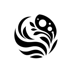 Abstract Black & White Floral Design in Circle Composition