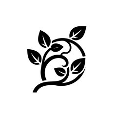 Minimalist Black Leafy Vine Vector Illustration on White
