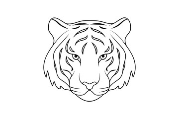 Minimalist line art of tiger face illustration for coloring books and tattoo designs graphic resource