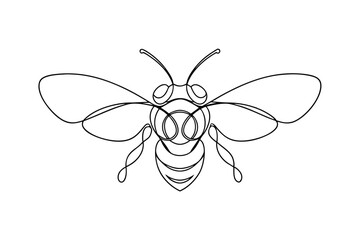 Honeybee one line drawing continuous art minimalist design isolated on white background vector illustration