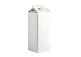 Plain white milk or juice carton with sharp edges and folded top seal, standing upright, ideal for packaging mockups or branding design presentations, isolated on transparent background.