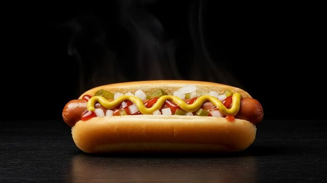 hot dog, black background