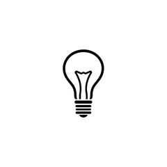 A light bulb logo icon, solid black silhouette vector style, centered on a white background. Geometric shapes, clean lines, balanced and symmetrical design, emphasizing visual clarity. 