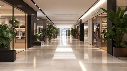 Empty modern shopping mall corridor
