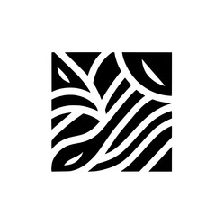 Minimalist Black and White Abstract Leaf Design on White Background