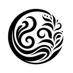 Elegant Black & White Floral Swirl Circle Design