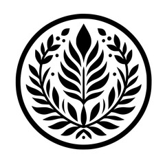 Minimalist Botanical Emblem in a Circle, Black & White Floral Design