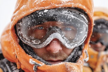 Extreme Cold Weather Survival: Goggles,  Freezing Temperatures, Winter Expedition, Snow Covered Gear,  Resilience,  Icy Winds